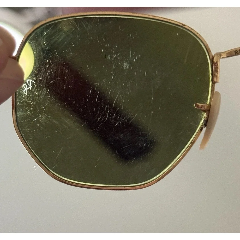 RAY BAN Sunglasses Hexagonal Gold Arista Flat 3548N 001/9O Blue Mirror 51mm